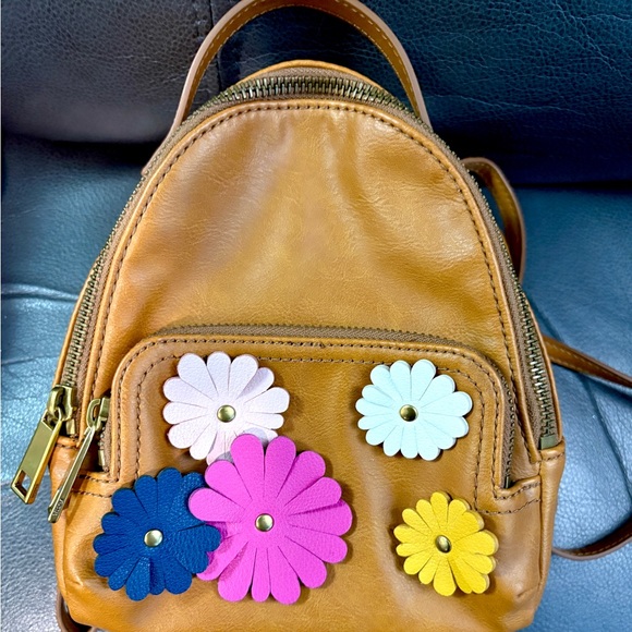 Tan Fossil Small Backpack/Crossbody with Colorful Floral Appliqués - Picture 10 of 10